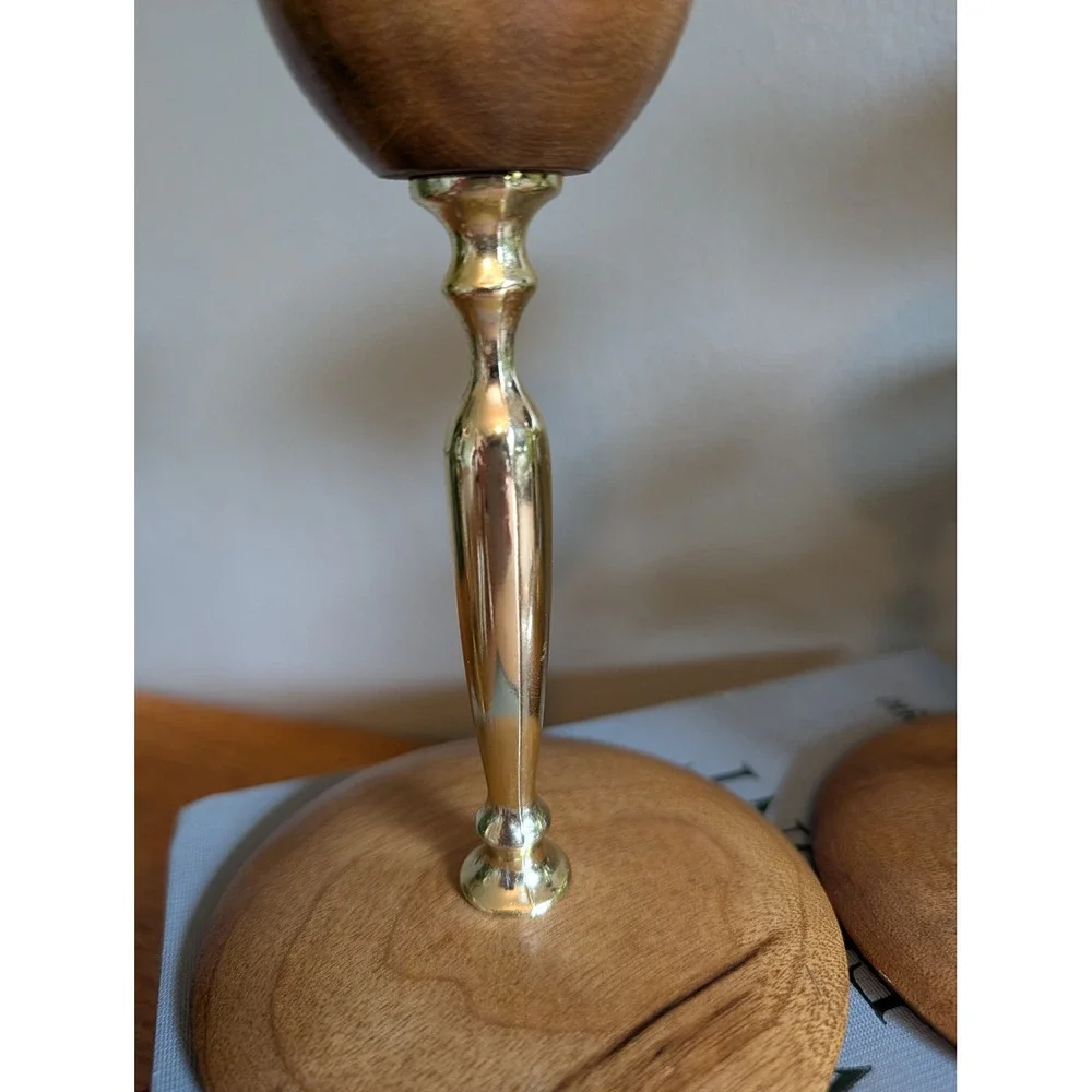 Vintage‎ Mid Century Modern Myrtlewood Candlestick Holders Pair Oregon Wood Gold